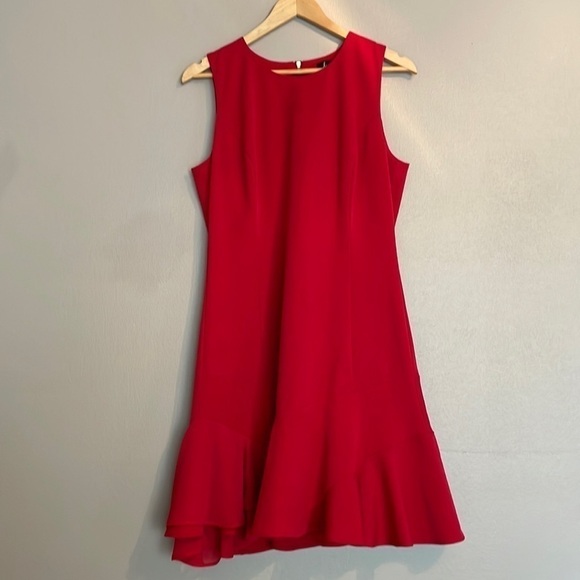 Sam Edelman Asymmetrical Sleeveless Red Dress Sz12 Knee Length Women Party EUC - Picture 2 of 10